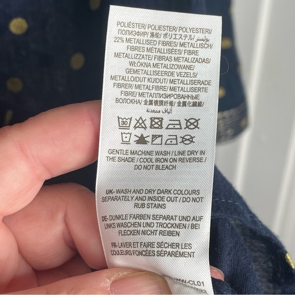 Boden Rosanna Embroidered Navy and Gold Foil Polka Dot Blouse 2 - Picture 13 of 13